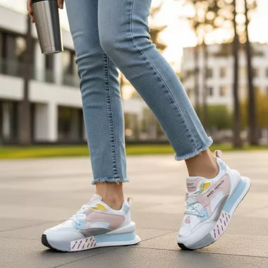 Adidasi dama casual albi cu roz CL2312 N11-1